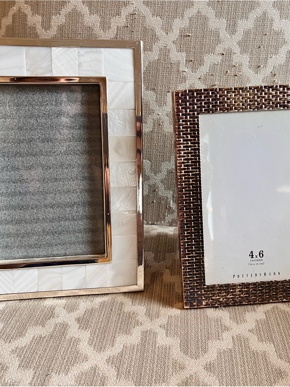 Pottery Barn picture photo frames (2) mother of pearl o lay & rose gold tone 4x6